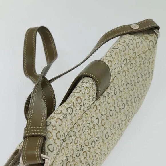 CELINE C Macadam Canvas Shoulder Bag Beige Brown Silver Auth gh040 - Picture 7 of 14